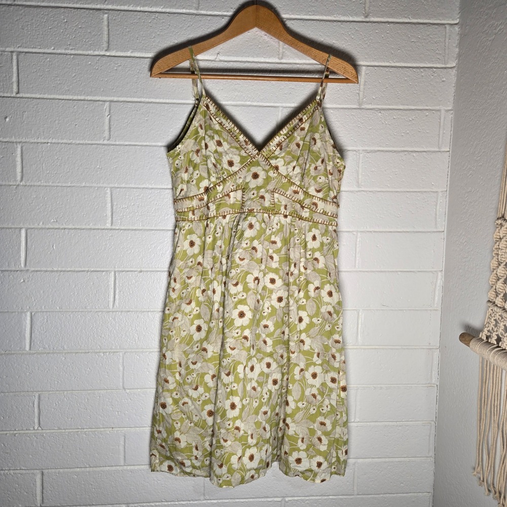 Cotton Floral Sun Dress Large Green Boho Cottagecore Hippie Corset Back Babydoll